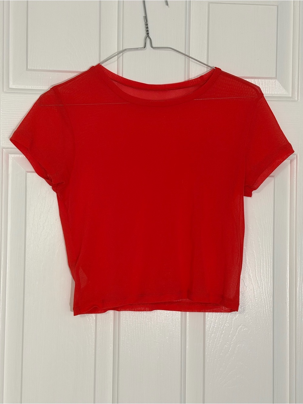 Red Mesh Sheer Aerie Crop Top Cap Sleeve Shirt Size Small